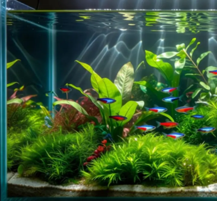 Nowoczesne oświetlenie LED nad aranżowanym akwarium roślinnym